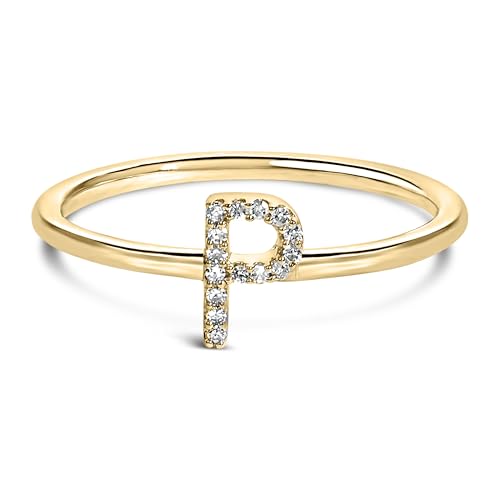 10K Yellow Gold Diamond Accent Initial "P" Ring - Size 7