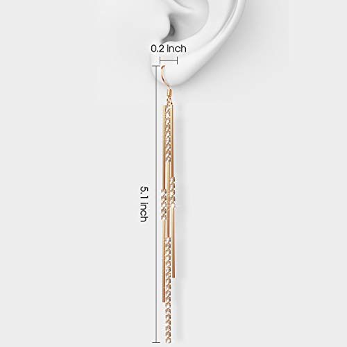 Sterling Silver Fish Hook Long Tassel Chain Bling Crystal Cubic Zirconia Hypoallergeni & Nickel Free Dangle Drop Earrings For Women Girls,Gold #TOP4