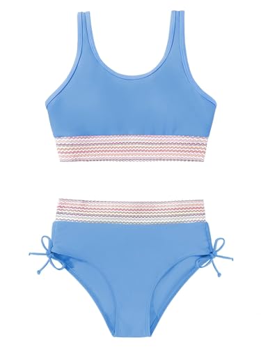 Image of Teen Girls Swimsuit Two-Piece Bikini Set Adjustable Shoulder Straps Bathing Suit Kid Athletic Swimwear with Chest Pad