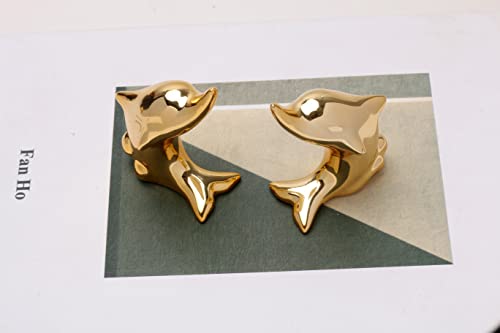 2 Pieces Gold Small Animal Statues Home Decor Figurine Ceramic Dolphin Golden Decoration Statue Modern Sculpture Living Room Office Desk Decorations #TOP2