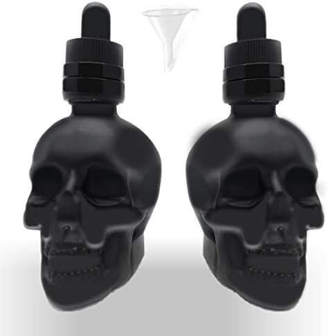 2 Pack Skull Head Glass Bottle Dispensing Dropper for Bitter Flavor Perfume Essential Oil Reagent (2OZ, Matte Black, 2)