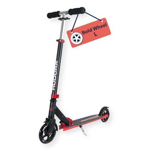 HUDORA Bold Wheel L - Hochwertiger Scooter aus Aluminium - Klappbarer City Roller mit Ständer - Höhenjustierbarer Stand Roller - Sicherer Roller für Kinder & Erwachsene bis 100kg - rot