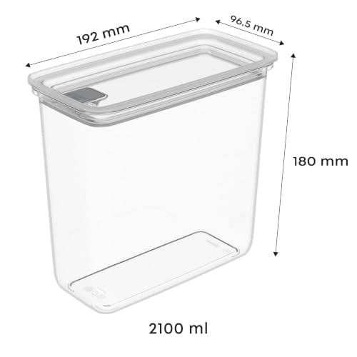 Image of All Time Modular Plastic Storage Container 2100ml | Food Grade Airtight Kitchen Storage Jar with Silicone Gasket Lid | Stackable Multipurpose Canister for Flour, Cereals & Pantry Storage - Transparent