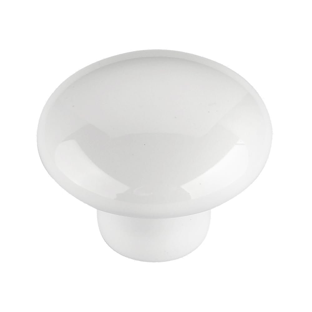 Handle & Home Gloss White White Ceramic Cabinet Knob Round Button Mushroom 36Mm Pull Handle Cupboard Door Drawer Bathroom Kids Furniture Renovation Upcycle Hardware