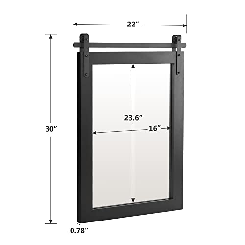 Kartoosh Black Farmhouse Wall Mirror Barn Door Style Rectangle Solid Wood Frame Mirror Rustic Wall Mounted Mirror For Bathroom, Entryway, Living Room, Dinning Room, Wall Decor, 22 X 30 Inches #TOP5