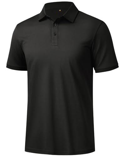 J.VER Schwarz Herren Poloshirt Kurzarm Polohemd Sommer Arbeits Polo Regualr Atmungsaktiv Shirts Golf Freizeit Tshirt Elastisch Poloshirts XL