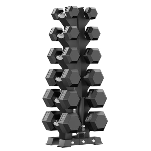 Image of PAPABABE Hex Dumbbell Sets with Rack, 100-600lb Rubber Coated Dumbbell Weight Set and Storage Rack, Multiple Options Hand Weights for Strength Training