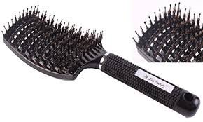 Brosse à Cheveux Noir en Poils De Sanglier  Brosse-Araignée Courbe Femme Pour styling et Démêler Les Cheveux Longs, Epais, Fins, Frisés Et Emmêlés Brosse-Araignée