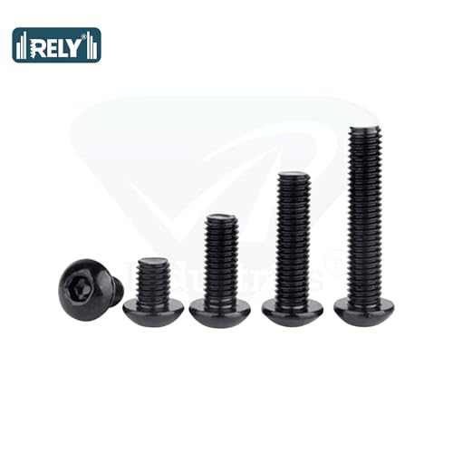 Image of Rely⇒ (Pcs-25) M6 X 50 mm Button Head Cap Screw High Tensile 10.9 Grad| Allen Head Button Cap Screw with Allen Key 1 Pc Free | Allen Round Mushroom Head Screw Alloy Steel Black
