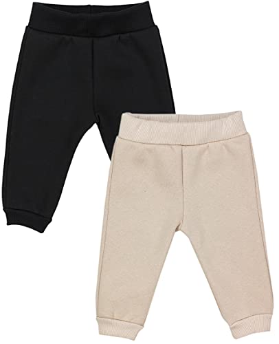 TupTam Baby Jungen Hosen Winter Thermo Babyhose Warm Sweathose 2er Pack, Farbe: Schwarz/Beige, Größe: 92