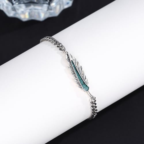 Feather Bracelet 925 Sterling Silver Turquoise Native American Jewelry for Men and Women2