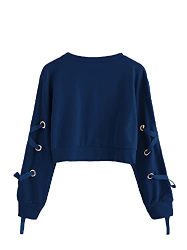 Image of SweatyRocks Women's Casual Lace Up Long Sleeve Pullover Crop Top Sweatshirt