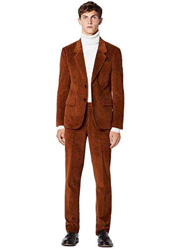 Mens Corduroy Dark Brown 2 Pieces Jacket Pant Slim Fit Party Prom Fashion Suit Tuxedo