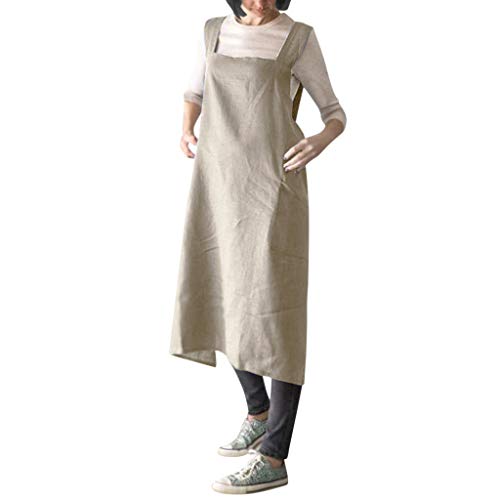 Vestido de Delantal para Mujer Tallas Grandes,Gusspower Vestidos largas Verano Juniors niñas algodón Lino Cuadrado Cruz Delantal Trabajo jardín con Bolsillo