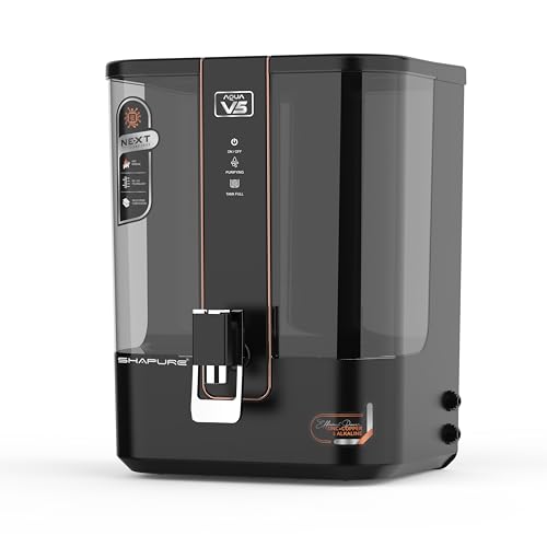 Image of Shapure Aqua V5 RO Water Purifier | 8 Stage RO | Prefilter + Sediment + UV + mTDS and 4 in 1 Mineral + Copper + Alkaline + Zinc Filters | 9L Storage Tank (Mirror Black - V101)