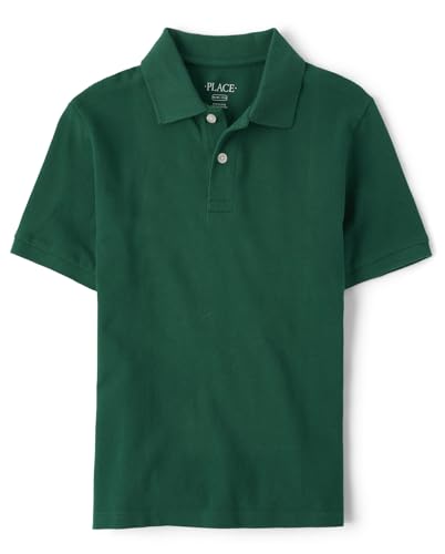 The Childrens Place Boys Short Sleeve Pique Polo Shirt Spruce Green Single XX-Large Husky