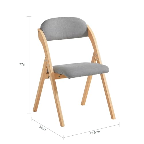 SoBuy Folding Chair Wooden Padded Kitchen&Office Chair with Ergonomic Backrest, Compact & Space-Saving, No Assembly Required Light Grey 47.5 x 59 x 77 cm FST92-N