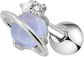 OUFER Cartilage Bar 16G Surgical Steel Air Blue Opal Stone Saturn Helix Tragus Earrings Piercing Jewellery(White Gold)