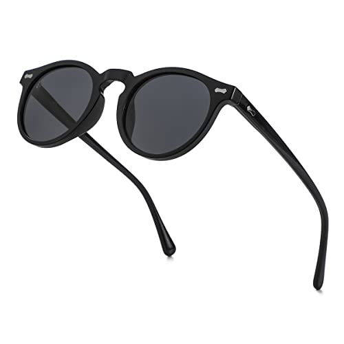 NIDOVIX Vintage Polarized Sunglasses for Men Women Round Retro Classic Fashion Eyewear UV400 Protection Sun Glasses (Black/Grey)