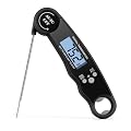 Meat Thermometer Digital Ultra Fast Instant Read Food Thermometer for Cooking, Grill, BBQ, Baking, Frying, Candy Making, Waterproof with Backlight & Calibration and Hold Function (Black)