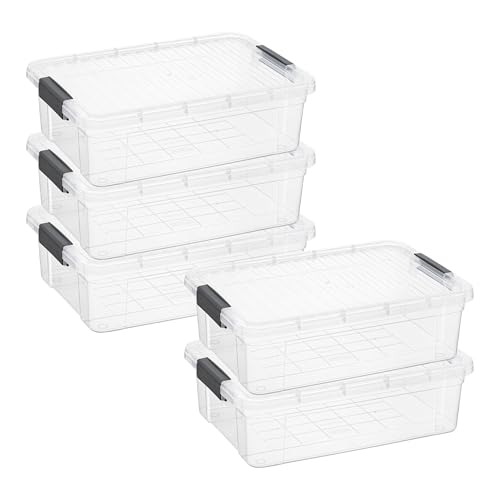 Image of Superio 13.7 Quart Clear Plastic Storage Bin with Lid, Stackable Organizer Box, BPA-Free Storage Container for Home, Garage, School & Office, 5 Pack