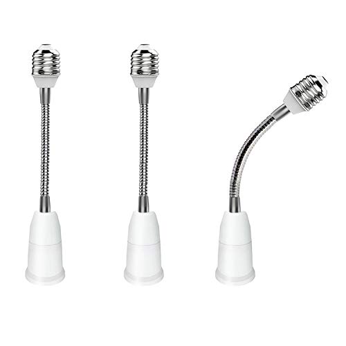 3PCS E27 to E27 Extension Light Socket, All Direction Bulb Adapter Socket, 360° Bendable Hardened Hose Socket Extender for Home Light Fixtures (E27-E27, White)