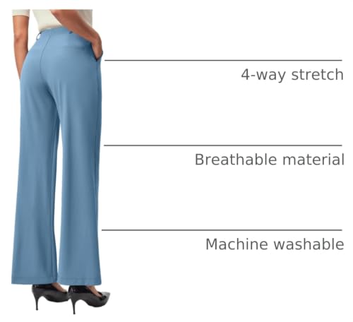 Image of IUGA Dress Pants Women Stretchy Wide Leg Work Pants Business Casual Outfits | Teacher Outfits for Women, Work Clothes, Trousers, Slacks, High Waisted, Pull on, Comfy, Office, Travel, Interview