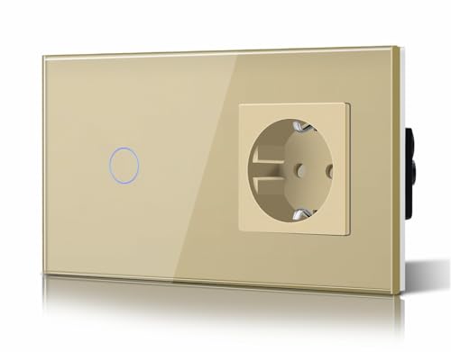 BSEED Touch Lichtschalter mit Steckdose aus Glas, Modern Steckdosen Unterputz, Wandschalter mit LED Hinterlicht (Kein Neutralleiter… – Ansicht 1