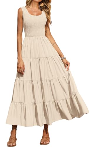 Image of PRETTYGARDEN Women's 2026 Casual Loose Plain Maxi Sundress Smocked Tank Dress Sleeveless Summer Beach Tiered Long Dresses
