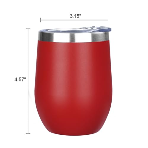 Image of MEZMUT 12 Oz Insulated Wine Tumbler with Lid Double Wall Vacuum Stainless Steel Wine Glass Coffee Mug Insulated Tumbler Cup for Champaign, Cocktail, Beer (Red, 1 Pack)