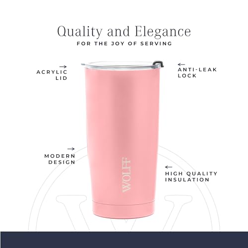 WOLFF Copo Térmico de Aço Inox Parede Dupla Com Tampa 600ml Rosé - Itens Para Viagem - Mantém a Bebi