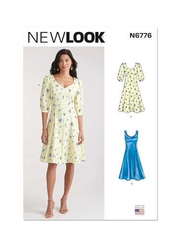 New Look UN6776A Misses' V-neckline Dress Sewing Pattern Packet, Design Code N6776, Sizes 10-12-14-16-18, Multicolor