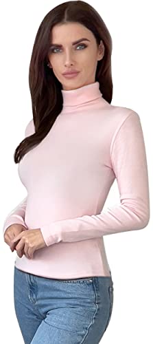 Ny Threads Turtleneck Womens Thermal Base Layer Slim Fit Active Shirt Baby Pink, Medium, Long Sleeve #TOP1