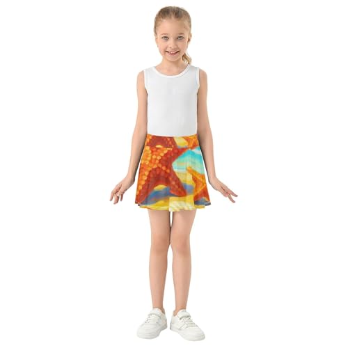 Joisal Toddler Tennis Skirts Starfish Seashells Sandy Beach Girls' Shorts Athletic Skorts Blue Pink School Skirt 4t3