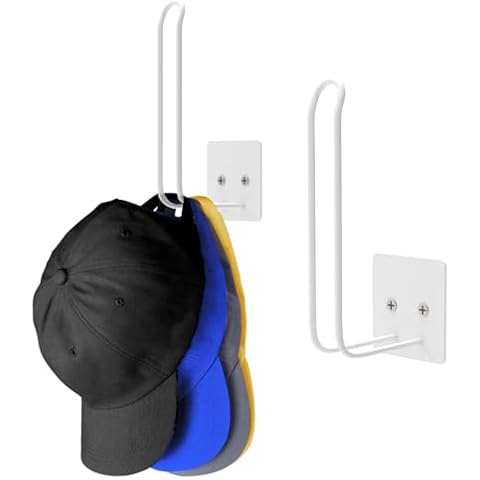 Durmmur 2 Pack Hat Racks for Baseball Caps, Hat Organizer for Baseball Cap, Hat Holder Hat Storage for Baseball Caps, Hat Hanger Strong Adhesive/Wall Drilled for Door,Bedroom,Closet(White) Cover