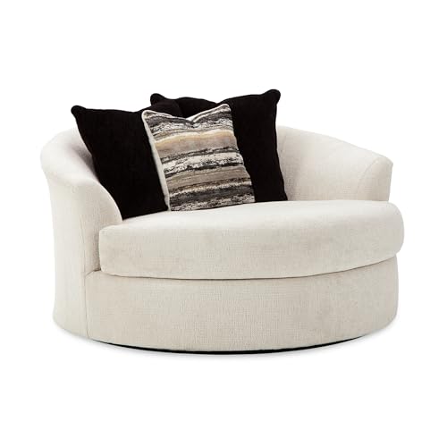 Signature Design by Ashley Cambri Oversized 360-Degree Round Swivel Chair, White