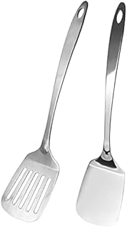 2Pcs Kitchen Spatula Set, Solid & Slotted Stainless Steel Turner Spatula, Cooking Utensil for Frying Steak Fish Eggs Pie Pancakes