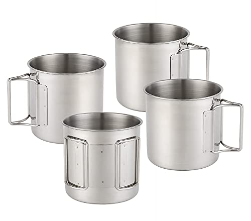 Camping Cup & Mug With Folding Handle , Stainless Steel Camping Cups, Outdoors Camping Campfire Cup For Hiking Backpacking Hunting Fishing , 4 Piece Set 17Oz/500Ml #TOP6