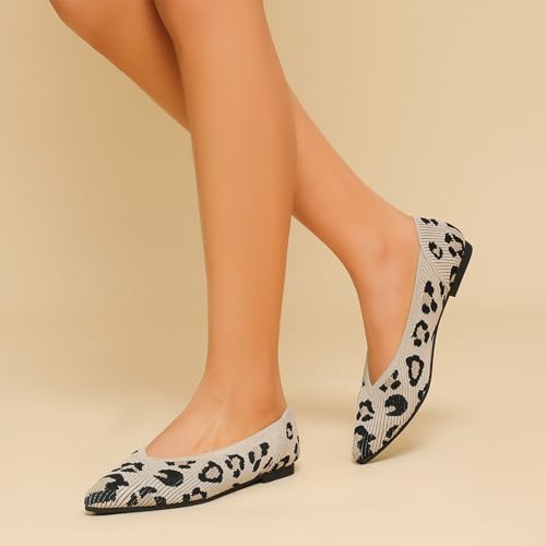 Image of TINGRISE Women's Flats Shoes Pointed Toe Knit Ballet Comfortable Dressy Slip On Flat