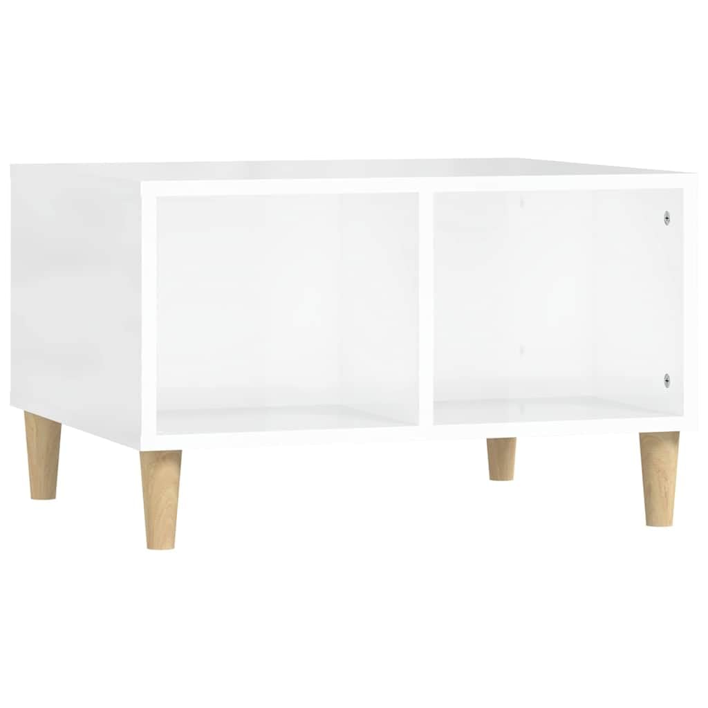 Bout de canapé scandinave blanc brillant et bois à 4 niches de rangement