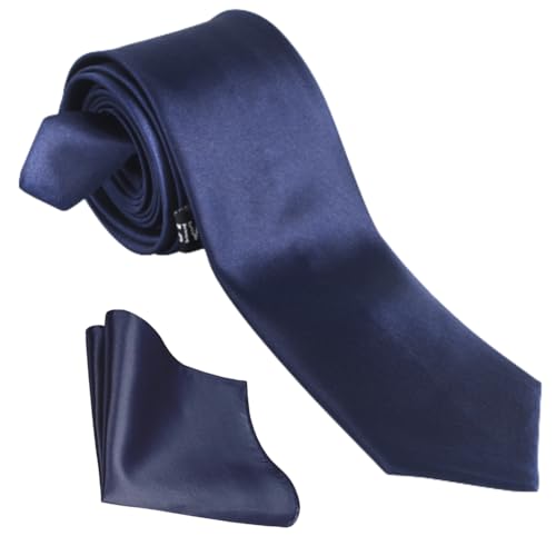 Image of Men's Satin Slim Necktie for Formal Wear | Premium Solid Tie for Office, Wedding, Business Meetings, Party & Interview | Stylish Silk Feel Neck Tie for Men with Pocket Square