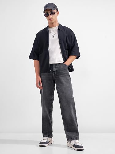 Image of Highlander Men Men's Premium Loose Straight Fit Mid-Rise Cotton Lycra Jeans - Button Closure, Machine Washable, Comfortable All-Day Wear for Casual & Semi-Formal Occasions