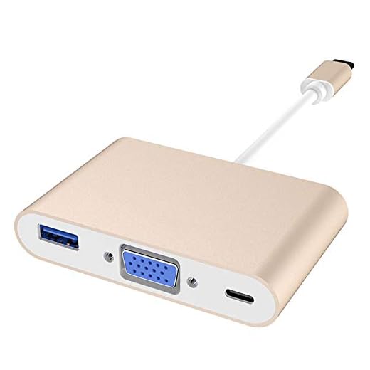 Cuxnoo USB C till VGA-adapter multiport USB-C-hubb med typ C PD 60 W snabbladdning och USB 3.0 för USB-C Thunderbolt 3-port iPad Pro, MacBook Pro, Retina, Air, etc till VGA-skärm, projektor med mera
