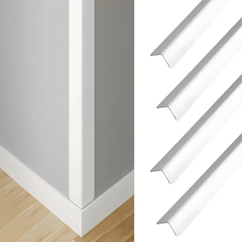Image of Wall Corner Protector White - 4 PCS, 3 ft x 1 in - Self Adhesive Corner Guards for Walls, Cabinet Doors, Edge Protector Trim; Easy to Install Wall Corner Guard (90 cm x 2.5 cm)