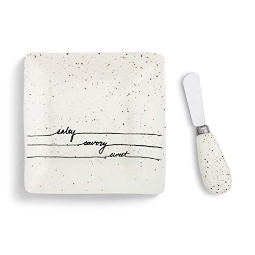 Savory Speckled Cream 6 x 6 Stoneware and Steel Plate With Spreader Set Savory Speckled Cream 6 x 6 Stoneware and Steel Plate With Spreader Set