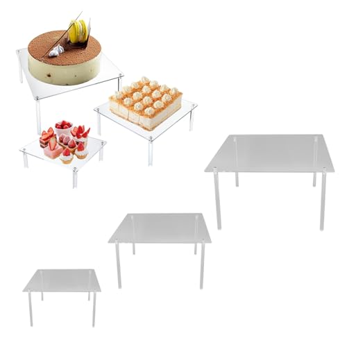 Stojak Na Ciasto, 3 Zestawy Kwadratowy, Przezroczysty Akrylowy Stojak Na Ciasto, Akrylowy Stojak Na Babeczki Na Ciasto, Pizza, Deser, Boże Narodzenie, ślub, Urodziny, Baby Shower, Spotkanie Przy Herba