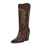 ISNOM Cowboy Boots for Women Brown Cowgirl Boots for Women Western Boots Women Knee High Cowboy Boots for Women Western Boots for Women Knee High Tall Cowboy Boots Women Wide Calf Cowboy Boots