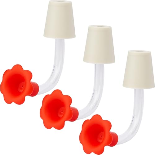 3-Pack Floral Hummingbird Feeder Replacement Parts – DIY Bottom Replacement Feeding Tubes with Red Flower Tip & Tapered Stopper – Fits Most Outdoor Glass Bird Feeders