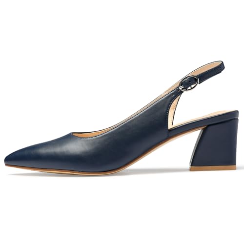 Image of GENSHUO Women's Slingback Closed Toe Block Chunky Low Heel Pumps - 2.36 Inches Office Wedding Party Dress Shoes