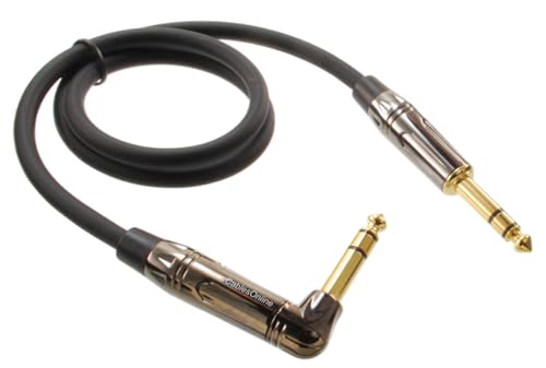 Cable balanceado estéreo 1/4" TRS macho ángulo derecho 2ft miniatura 1